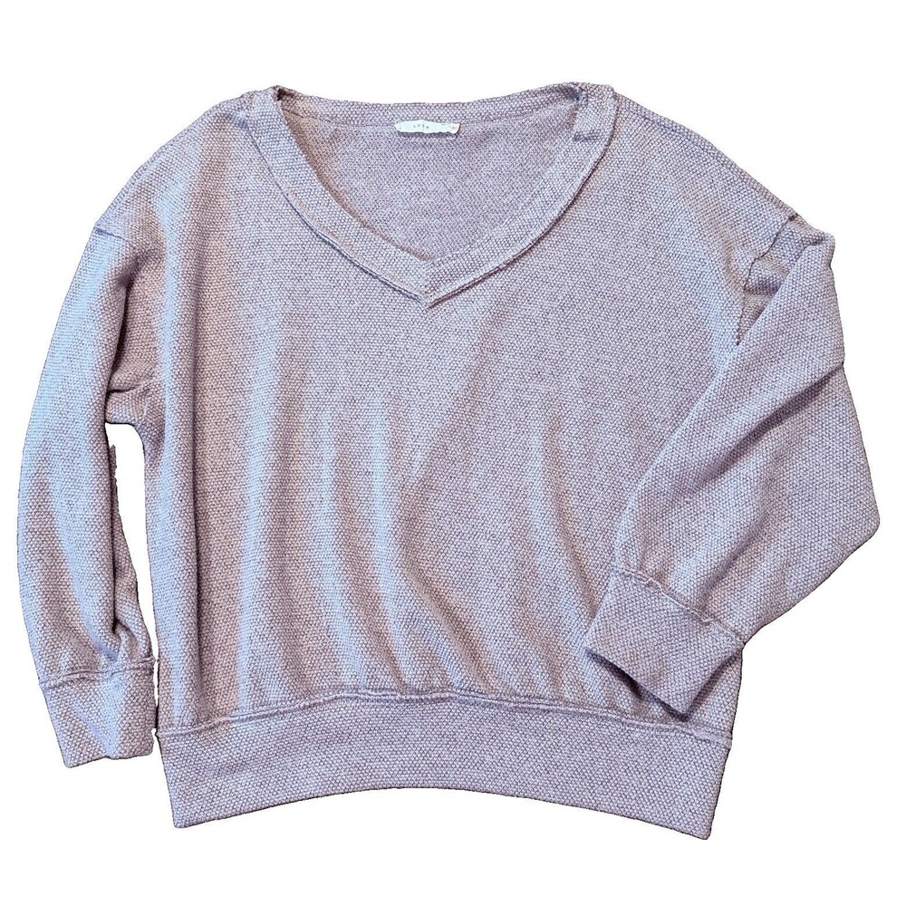 Lush Oversized Textured V-Neck Pullover Sweater Women's M  Relaxed Large Lounge